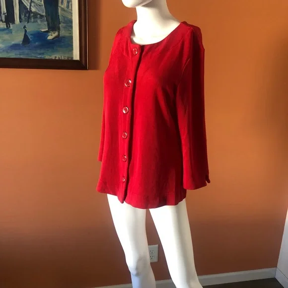 COLDWATER CREEK red button-up textured cardigan - Picture 4 of 9